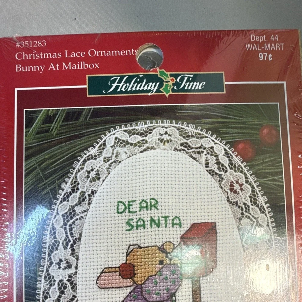 Holiday Time Bunny At Mailbox Ornament Cross Stitch Kit w/Frame 351283